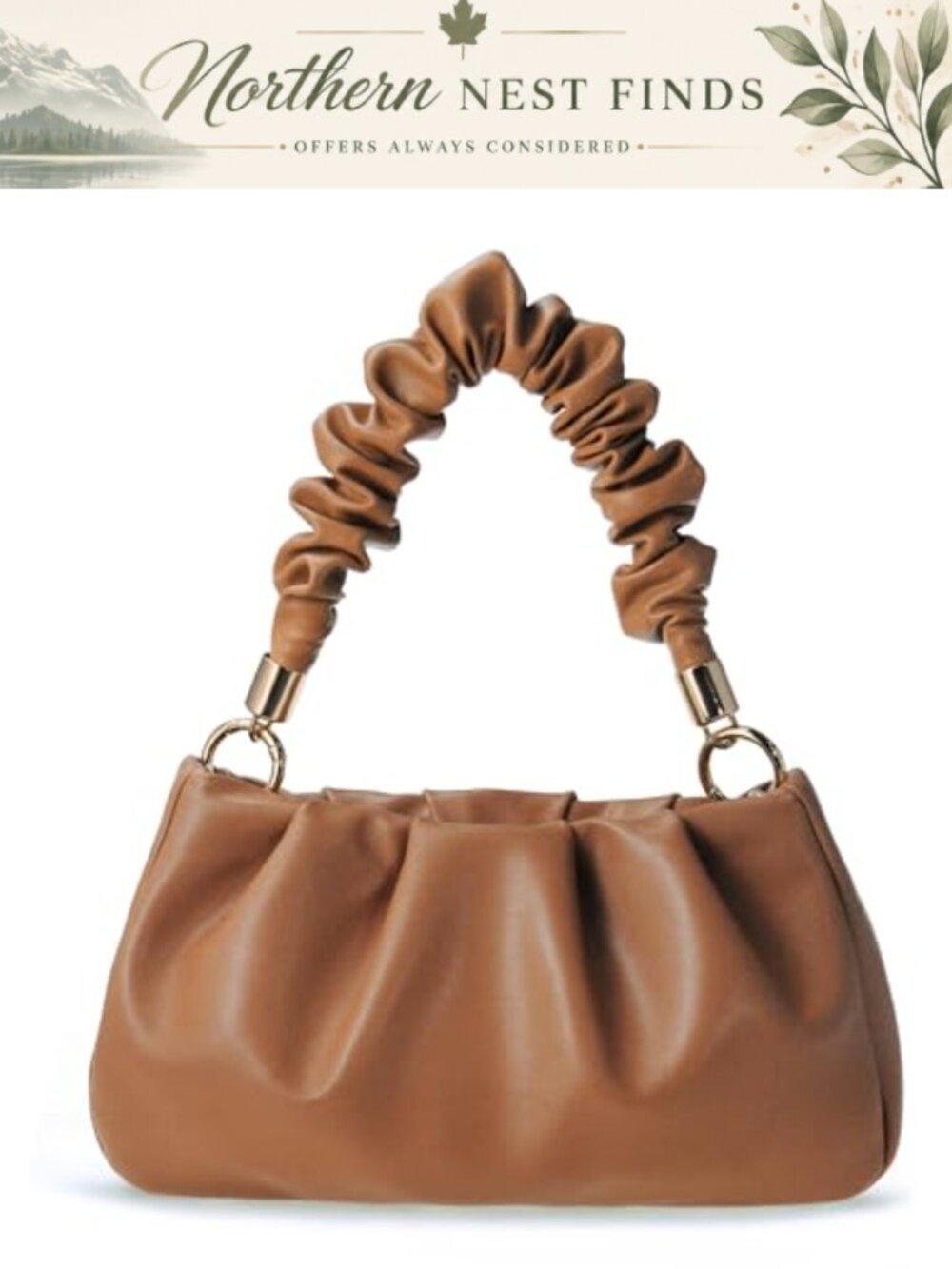 Soft Vegan Leather Hobo Bag Ruched Cloud Pouch Chain Crossbody Clutch
